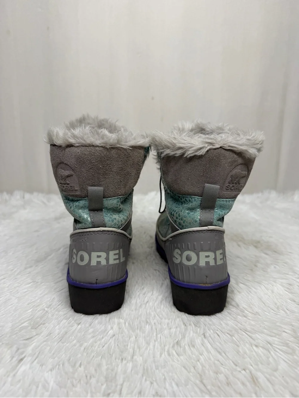 SOREL / NC1878 blue sparkle fur lined winter snow boots / 12 (toddler girl)